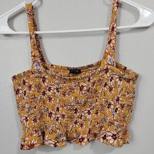 Floral Smocked Cropped Tank Top - Mustard